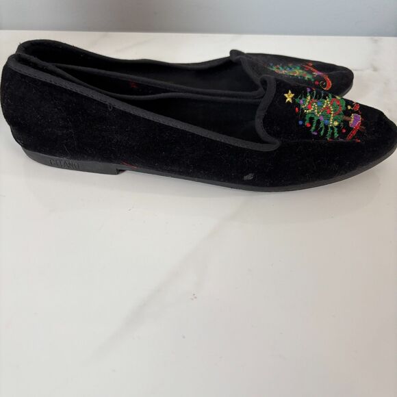Gitano Vintage Y2K Embroidered Christmas Tree Flats Shoes Velvet Black Size 8 - Picture 3 of 7